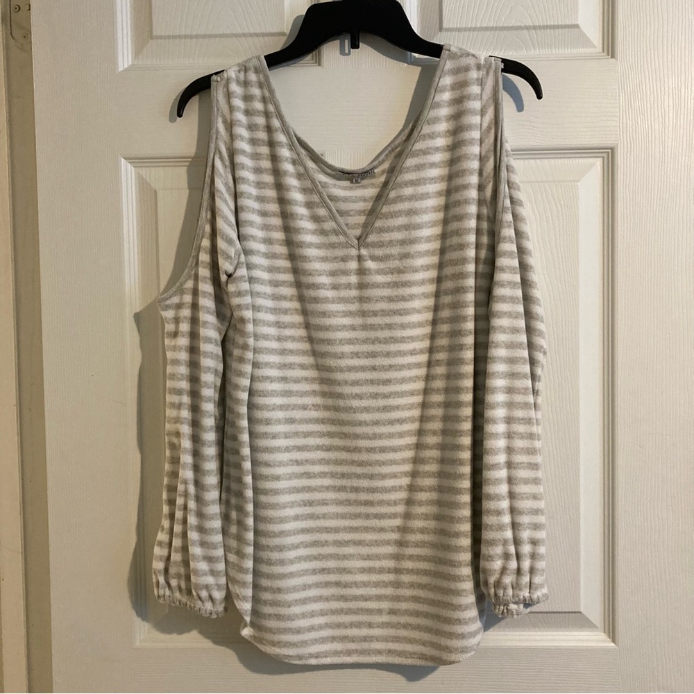 Cold shoulder grey striped sweater